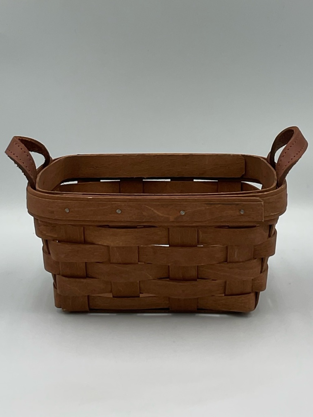 Handcrafted Longaberger Wooden Basket with Leather Handles
